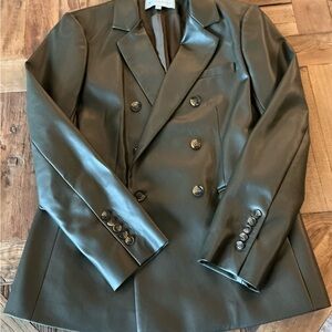 Tuckernuck rich dark olive faux leather blazer, Large